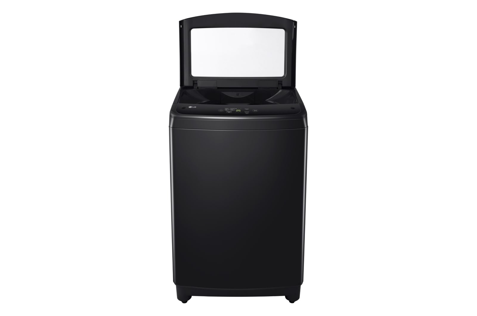 Vista frontal de perfil tapa levantada Lavadora Carga Superior LG WT18MVTB